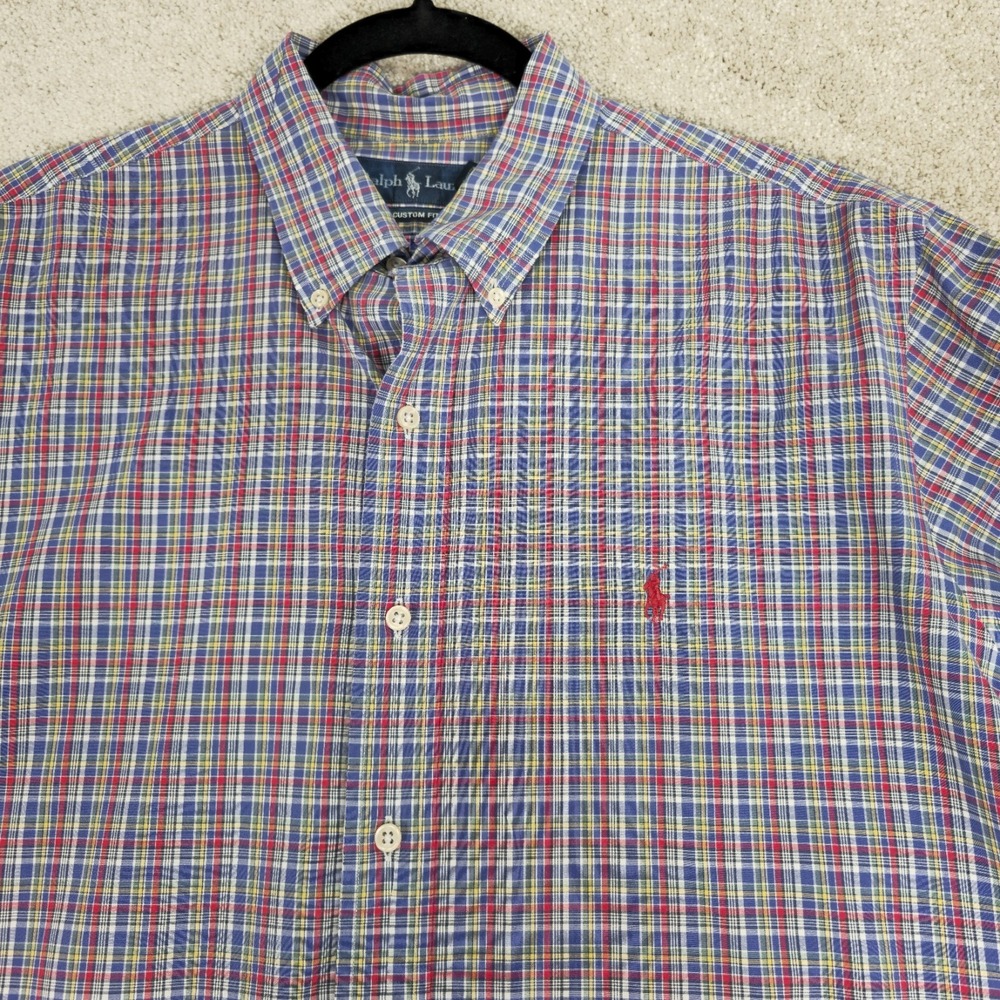 POLO RALPH LAUREN MEN'S LONGSLEEVES PLAID CUSTOM‎ FIT SHIRT SIZE XL GREAT!